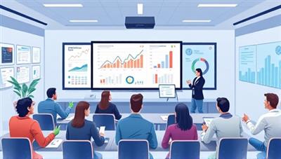 A digital illustration of a virtual financial classroom with interactive graphs, charts, and financial planning tools, where participants engage in discussions with financial experts and educators, symbolizing knowledge, empowerment, and financial literacy in a digital age.