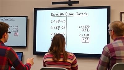 An interactive digital whiteboard displaying a math problem being solved in real-time during a virtual tutoring session, with the student and tutor engaging in problem-solving discussions, illustrating effective online math learning and support.