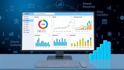 An artistic representation of a digital dashboard displaying automated financial reports, charts, and graphs, with data flowing seamlessly from accounting software to the reporting tool, symbolizing efficiency and accuracy in financial reporting.