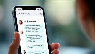 An AI-powered virtual assistant interacting with a user on a smartphone screen, displaying various insurance options and personalized recommendations, showcasing convenience and technology integration.