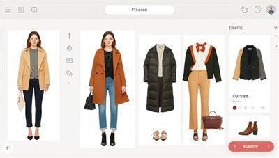 An AI-powered virtual stylist interface suggesting outfit combinations based on user preferences, with a seamless shopping feature integrated for easy purchase of recommended items.