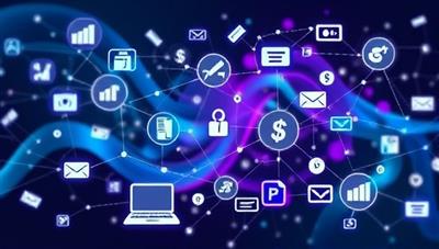 A dynamic digital representation of interconnected payment symbols and icons flowing seamlessly across various devices and platforms, illustrating the seamless integration and efficiency of TransactTech's digital payment solutions, conveying a modern and tech-forward approach to financial transactions.