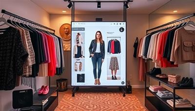 A sleek and modern virtual styling studio with racks of clothing, accessory displays, and a stylist curating outfits on a digital screen, creating a chic and trendy environment for personalized fashion consultations and style transformations.