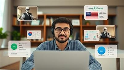 An individual participating in a virtual language lesson with interactive language exercises and AI language tutors, showcasing a dynamic and engaging language learning experience offered by LingoLeap Virtual.