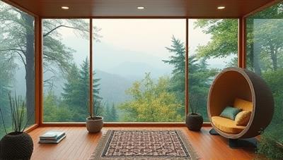 An immersive visual representation of a virtual writing retreat setting with serene nature backgrounds, cozy writing nooks, and interactive writing prompts floating in the digital space, evoking a sense of calm, inspiration, and community in a virtual retreat environment.
