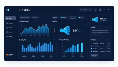An elegant digital dashboard displaying real-time water usage data, comparative charts showing conservation progress, and a notification icon alerting users to potential leaks, conveying simplicity and efficiency in water management.