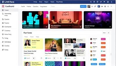 An online event planning dashboard with colorful event graphics, vendor profiles, and booking options, showcasing a user-friendly interface for seamless event organization and coordination, evoking creativity and professionalism.