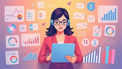 An artistic depiction of a virtual assistant surrounded by financial charts and graphs, assisting a user in managing their finances efficiently, illustrating the convenience and support provided by FinSavvy Aid.
