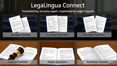 A visually appealing representation of LegalLingua Connect featuring legal documents in various languages being translated by expert linguists, with a focus on accuracy, precision, and cultural sensitivity in legal translations, demonstrating the value of the service.