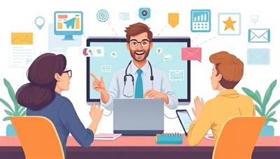 An engaging illustration of an educational technology consultant facilitating a virtual training session with educators, showcasing interactive digital tools, educational apps, and collaborative platforms, fostering a dynamic and innovative learning environment, symbolizing progress and transformation in education technology.