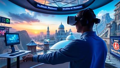 An immersive VR environment with a user experiencing a customized virtual world with stunning visuals, interactive elements, and personalized touches, highlighting the unique and engaging nature of the VR Dreamscapes experiences.