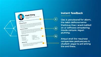 An illustration of a resume being scanned by AI algorithms with visual indicators highlighting areas for improvement, symbolizing the instant and detailed feedback provided by the platform.