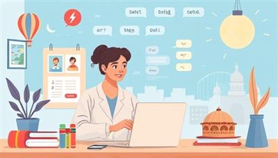 An illustration of a virtual language learning session, showing a tutor guiding a student through language exercises on a digital platform, with virtual language textbooks and cultural elements in the background, creating an immersive and engaging language learning experience.