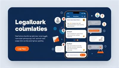 An interactive chatbot interface design with legal-themed graphics and legal icons, showcasing a user-friendly chatbot experience for clients seeking instant legal assistance and information, highlighting efficiency and automation in legal services.