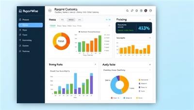 An image of a user-friendly dashboard displaying various financial reports and analytics generated by the ReportWise tool, with colorful charts and graphs highlighting key financial insights, conveying efficiency and data visualization.