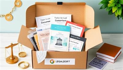 An appealing visual of a subscription box filled with neatly organized legal document kits, guides, and resources, accompanied by legal-themed decorations and branding elements, conveying the concept of convenience and value offered by the legal subscription box service.