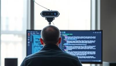 An AI-powered virtual assistant hovering over a writer's shoulder, providing real-time writing suggestions on a computer screen, creating a futuristic and efficient writing environment.