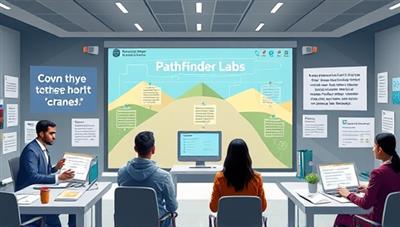 An inspiring digital scene depicting individuals embarking on a career exploration journey within PathFinder Labs, engaging in self-reflection exercises, goal-setting activities, and mentorship sessions, surrounded by motivational quotes and career roadmap visuals, guiding them towards fulfilling and purpose-driven career paths.