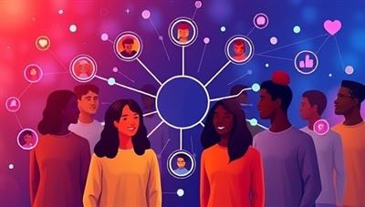 A vibrant digital platform interface showcasing a diverse group of members connecting virtually to share insurance coverage, symbolizing unity and mutual support.