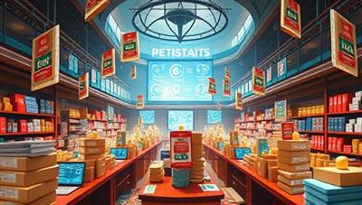An exciting visual depicting a digital auction hall filled with a variety of products up for bidding, showcasing the dynamic nature of the platform.