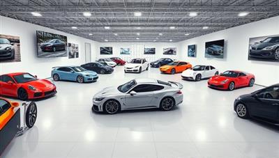 A digital showroom environment displaying a variety of cars available for auction, with users navigating through virtual viewing rooms showcasing detailed car interiors, exteriors, and specifications, creating an immersive and engaging buying experience.