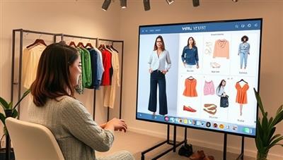 A chic virtual styling session setup, featuring a stylist providing fashion advice and outfit suggestions to a client through a video call, with digital clothing racks, style mood boards, and accessory options displayed on a screen, evoking a sense of personalized style transformation and confidence.