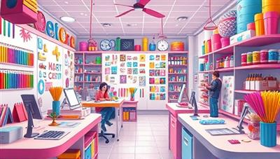 An artistic digital illustration capturing a virtual crafting studio filled with colorful craft supplies, tools, and avatars immersed in crafting activities, showcasing a vibrant and creative crafting environment in CraftopiaBox, where imagination and artistry come to life.