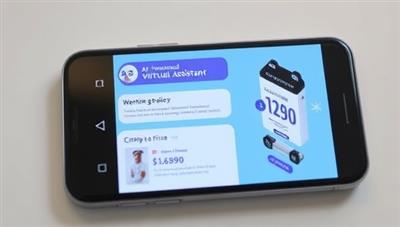 An AI-powered virtual assistant on a smartphone screen, displaying a user receiving personalized shopping recommendations and comparing prices, creating a convenient and efficient shopping experience.