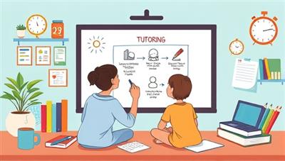 An educational illustration of a virtual tutoring session in progress, with a tutor guiding a student through an interactive lesson on a digital whiteboard, surrounded by educational materials and engaging visuals, fostering a dynamic and engaging online learning environment.