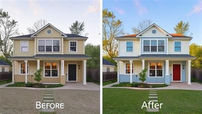 A before-and-after image of a home renovation project, with the 