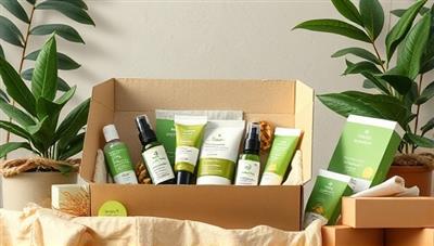 An artistic representation of a virtual beauty subscription unboxing experience with subscribers unveiling eco-friendly beauty products from their monthly box, surrounded by green beauty packaging and natural elements, evoking a sense of sustainability and beauty in harmony.
