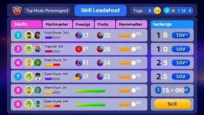 A digital leaderboard displaying top participants in various skill challenges, with colorful badges, progress bars, and exciting animations, creating a sense of achievement and motivation for users to excel in their skill-building journey.