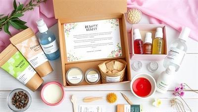 A beautifully designed DIY beauty product making kit with labeled ingredients, colorful packaging, and a step-by-step instruction booklet, surrounded by freshly made beauty products, creating an inviting and creative DIY beauty experience.