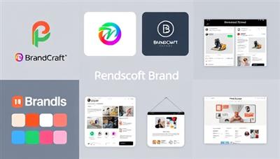 A sleek and modern digital design showcasing various branding elements like logos, color palettes, social media graphics, and website mockups, symbolizing the comprehensive and visual identity services offered by BrandCraft Studio for personal brand development.