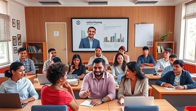 A vibrant virtual classroom setting with diverse avatars representing users from different cultural backgrounds engaging in language exchange activities, creating a dynamic and immersive learning environment.