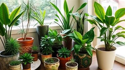 An assortment of lush, vibrant houseplants in decorative pots arranged in a sunlit room, creating a cozy and botanical ambiance that reflects the essence of Greener Delights Club's customized plant subscription service.