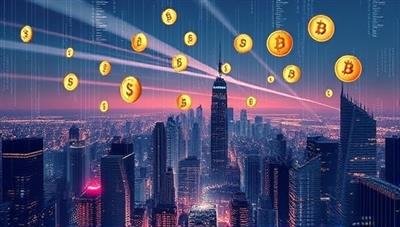 An intriguing visual of a futuristic cityscape with digital currency symbols floating in the sky, surrounded by data streams and complex algorithms, representing the dynamic and innovative nature of cryptocurrency investing, set against a backdrop of a blockchain network for added sophistication.