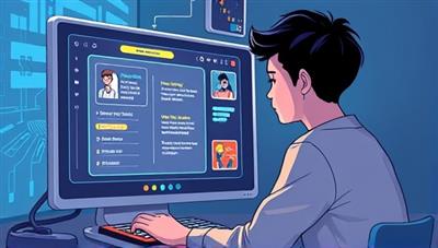 An illustration of a student interacting with a futuristic AI tutor on a digital screen, displaying personalized lesson content and real-time feedback, creating a dynamic and engaging learning experience.