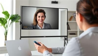 A virtual career coaching session with a professional mentor providing guidance and support to a client through a video call, showcasing the personalized and interactive nature of career development services offered by CareerCatalyst, fostering professional growth and advancement.