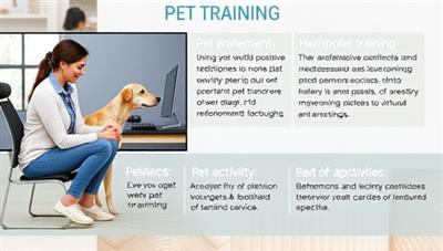 A virtual pet training session with a professional trainer guiding pet owners through positive reinforcement techniques, interactive pet activities, and behavior modification exercises, showcasing a harmonious and enriching virtual pet training experience.