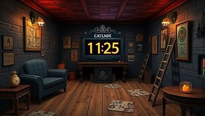 An immersive virtual escape room setting with intricate puzzles, hidden clues, and a countdown timer, illustrating the thrill and suspense of online escape room experiences on the platform.