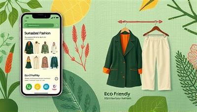 An artistic digital illustration of a sustainable fashion marketplace app interface, featuring eco-friendly clothing collections, recycled fabric textures, and nature-inspired design elements, conveying the eco-chic and stylish essence of EcoChic Threads, with a tagline 