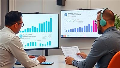 An image of a virtual meeting setup with a professional consultant on a video call with a business owner, both reviewing financial reports on their respective screens, illustrating remote consulting and collaboration.