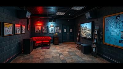 An immersive virtual escape room setting with intricate puzzles, hidden clues, and interactive elements, surrounded by a mysterious and atmospheric environment that challenges players to think creatively and work together to escape.