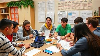A dynamic financial literacy boot camp session in progress, with teenagers engaged in group discussions, money management exercises, and investment simulations, surrounded by financial literacy resources, calculators, and budgeting tools, fostering a culture of financial empowerment and smart decision-making among young adults.