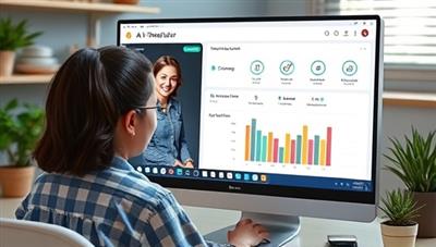 An AI-powered virtual tutor interacting with a student on a computer screen, displaying a personalized lesson plan and progress tracker, demonstrating the platform's advanced learning capabilities in action.