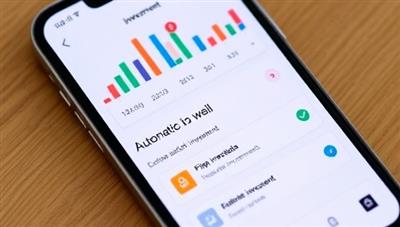 A smartphone screen displaying the TinyInvest App interface with colorful investment charts, a progress tracker showing small incremental gains, and a user setting up automatic investments, conveying simplicity and accessibility in investing.