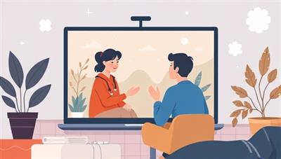 An emotionally resonant digital illustration depicting a virtual therapy session, with a therapist and client engaging in a heartfelt conversation on-screen, surrounded by calming nature elements and comforting digital symbols, conveying a sense of empathy and healing in mental wellness support.
