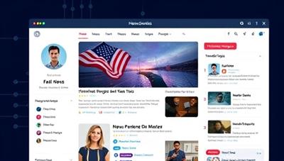 An AI-powered news feed interface displaying a user profile with personalized news categories, trending topics, and recommended articles, creating a visually appealing and user-friendly experience that showcases the customization capabilities of NewsGenie's news aggregator.