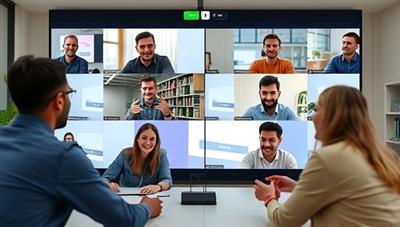 A virtual team-building session in progress with remote team members participating in a collaborative challenge through a video call, engaging in teamwork exercises and communication activities, fostering a sense of unity and camaraderie in the digital workspace of TeamBridges.